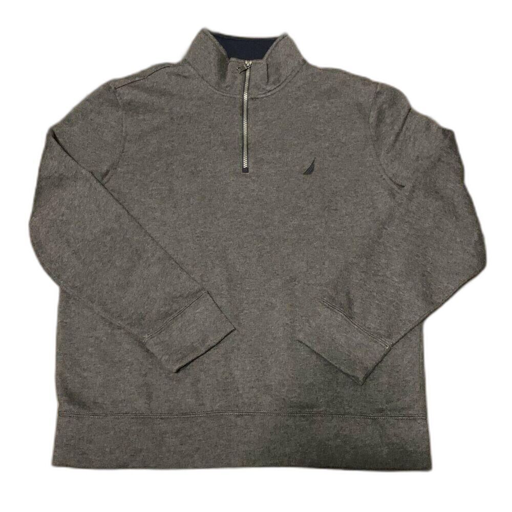 Nautica Mens Gray/Navy Fleece 1/4 Zip Sweatshirt Jacket